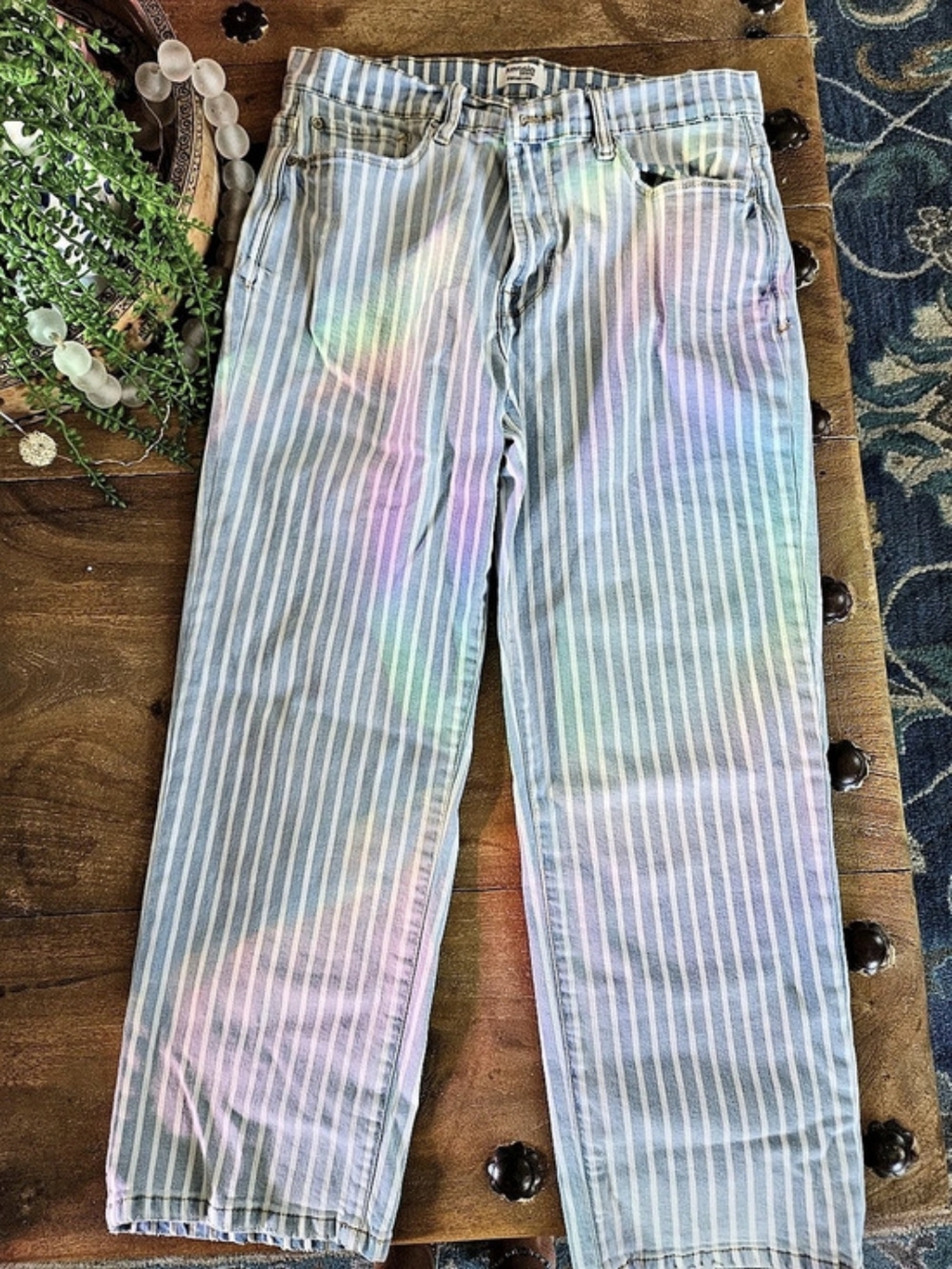 kensie jeans Striped Straight Leg in Blue & Pink Waist 10/30